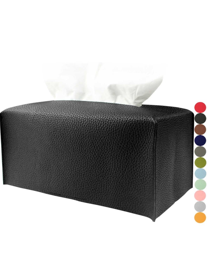 Tissue Box Holder Rectangular Leather with Bottom Belt JESMINI Black Modern Long PU Leather Rectangle Tissue Box Cover Holder Decorative for Bathroom Vanity CountertopNight StandsOffice Desk
