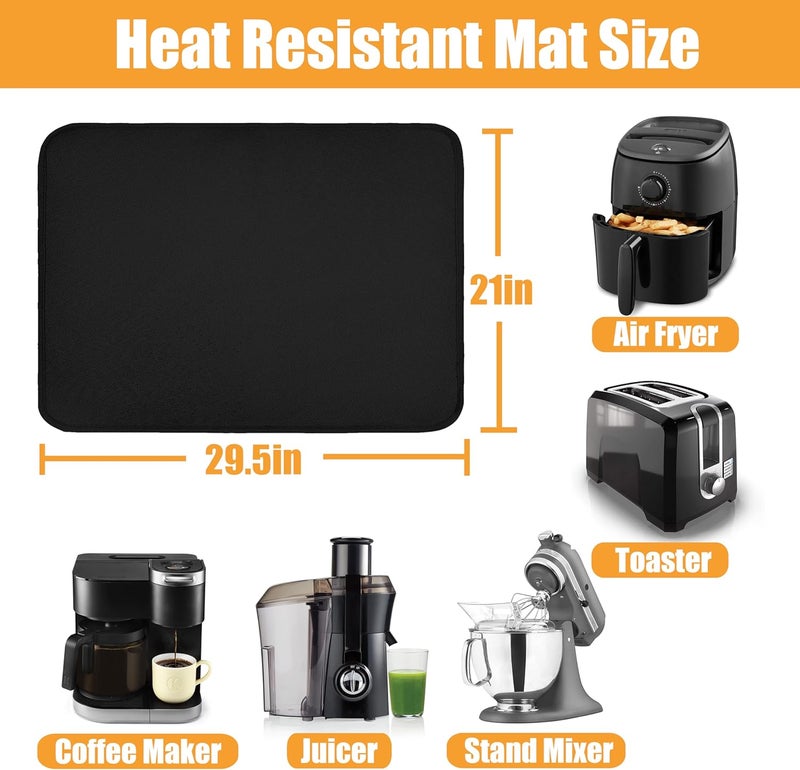 TOHONFOO Heat Resistant Mats for Kitchen Countertop 21x29.5in,Coffee Mat,Coffee Bar Mat for Countertops,Air Fryer Deep Fryer Mat to Protect quartz Countertop,Kitchen Hot Pad,Waterproof mat for Kitchen, Black - Image 3