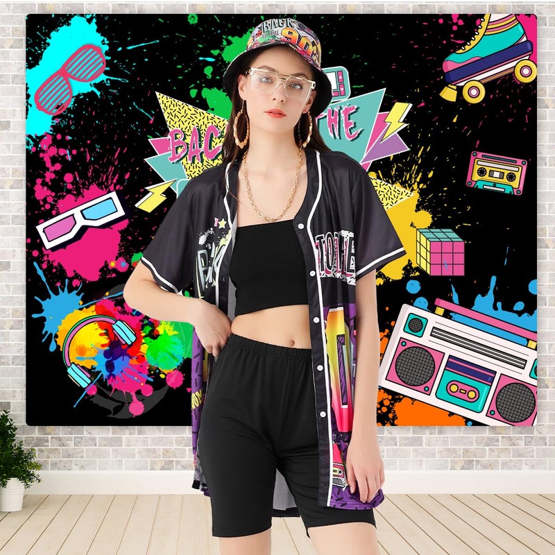 WILDPARTY 80s 90s Outfit for Women, Unisex Hip Hop Costume Baseball Jersey Shirt Yoga Pants Bucket Hat Gold Chain Rapper Accessories - Image 5