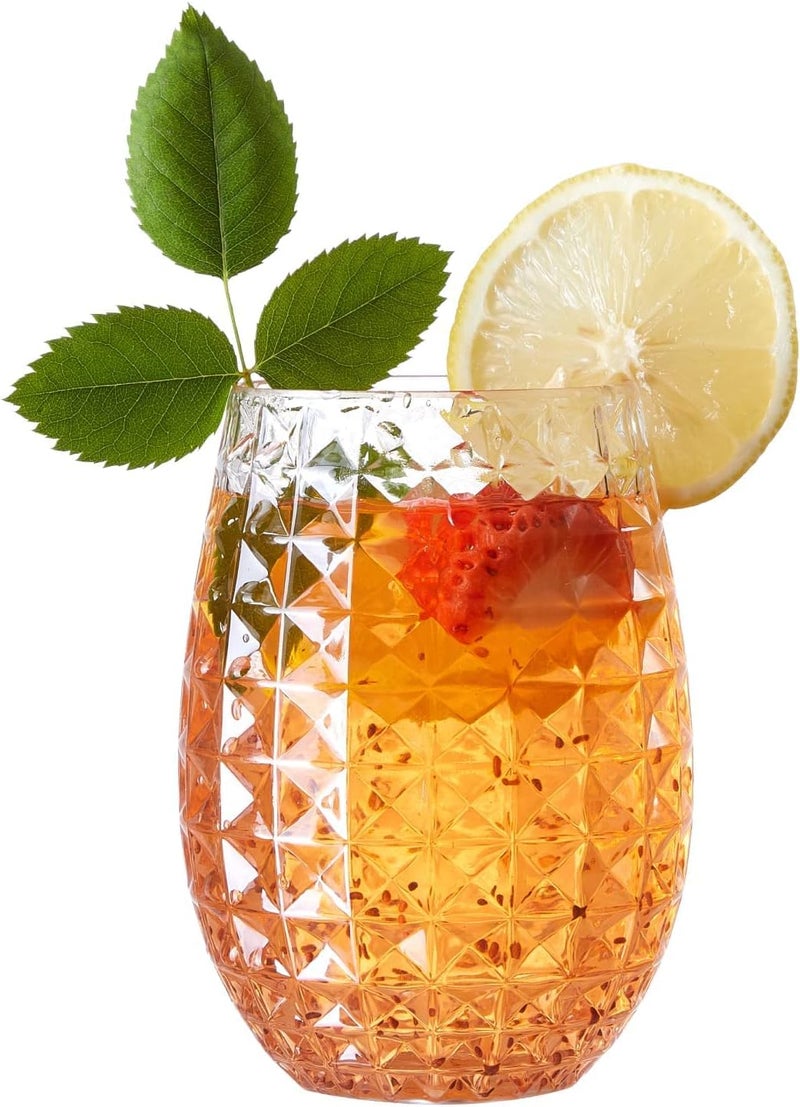 Luckam Wine Glasses Stemless Set of 6 Pretty Shatterproof Whiskey Cocktail and Fruit Juice Drinking Glass - Unbreakable Reusable & Recyclable for Outdoor Pool Party Weddings (360 ml) - Image 1