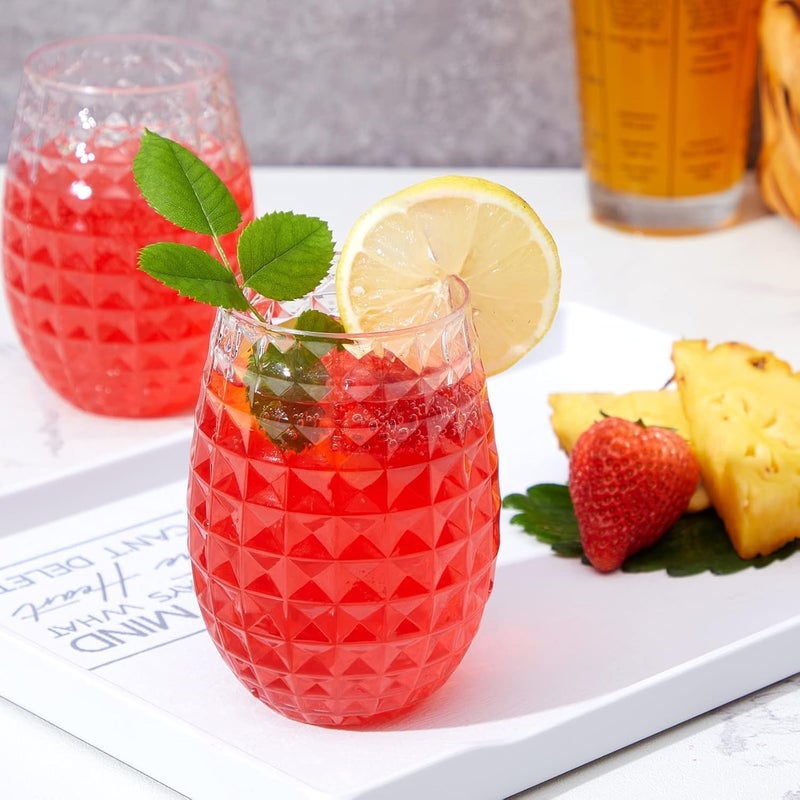 Luckam Wine Glasses Stemless Set of 6 Pretty Shatterproof Whiskey Cocktail and Fruit Juice Drinking Glass - Unbreakable Reusable & Recyclable for Outdoor Pool Party Weddings (360 ml) - Image 4