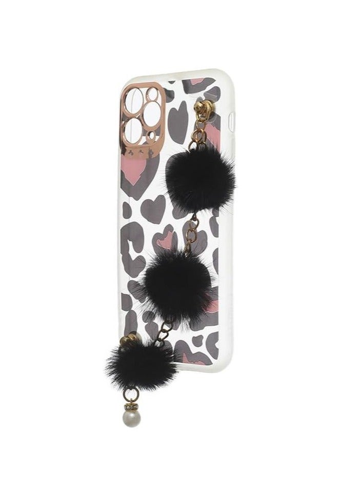plastic with a fuzzy charm attached Back Phone Protection Cover With Hand Holder , Cute Design For iPhone 11 Pro - Multicolor  CFSBAT3-1532 - Image 3
