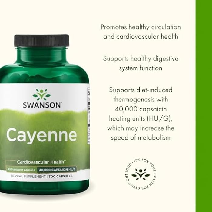 Swanson Cayenne - Herbal Supplement Promoting Digestion, Circulation & Metabolism Support - Natural Formula May Support Heart Health - (300 Capsules, 450mg Each) (2 Pack) - Image 4