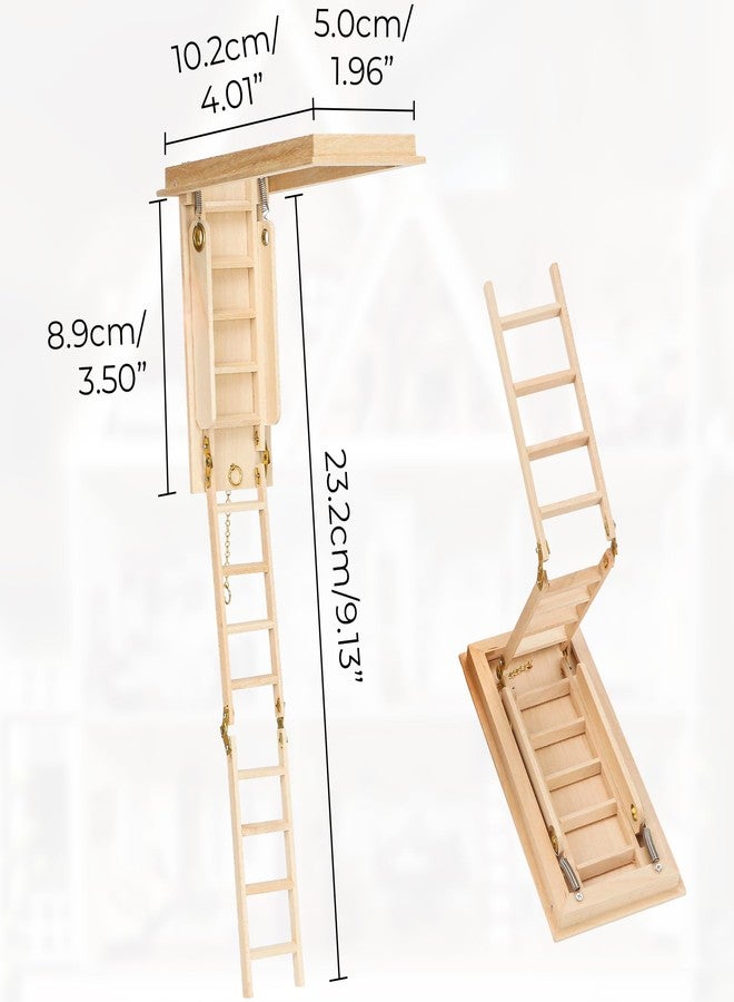 KH866 1/12 Scale Miniature Folding Attic Ladder - Dollhouse Furniture Mini Wooden Step Stairs, Small Decorative Staircase for Dollhouse Scene, DIY Accessories, Landscape and Home Decor - Image 2