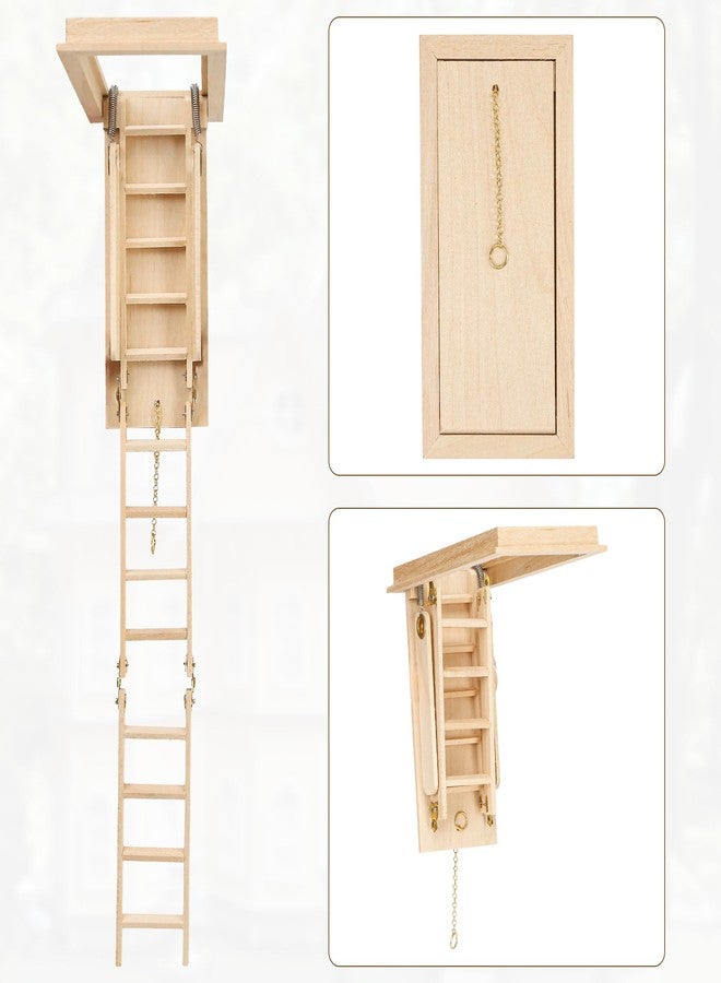 KH866 1/12 Scale Miniature Folding Attic Ladder - Dollhouse Furniture Mini Wooden Step Stairs, Small Decorative Staircase for Dollhouse Scene, DIY Accessories, Landscape and Home Decor - Image 3