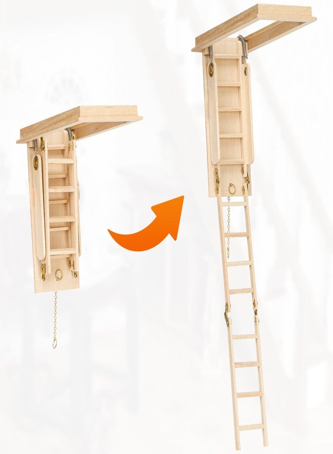 KH866 1/12 Scale Miniature Folding Attic Ladder - Dollhouse Furniture Mini Wooden Step Stairs, Small Decorative Staircase for Dollhouse Scene, DIY Accessories, Landscape and Home Decor - Image 5