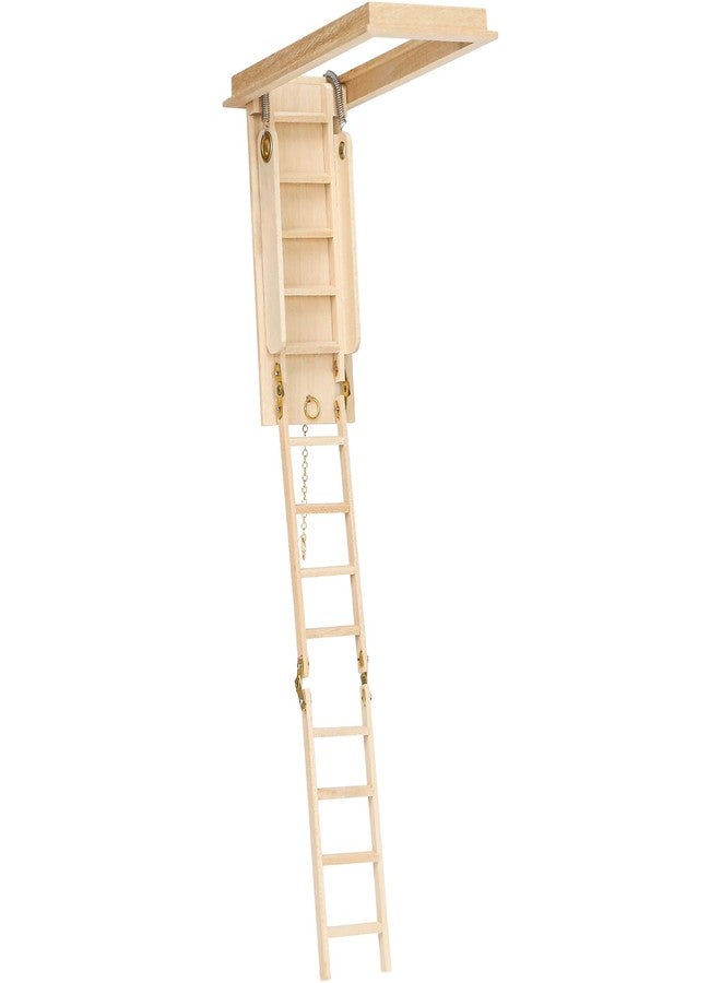 KH866 1/12 Scale Miniature Folding Attic Ladder - Dollhouse Furniture Mini Wooden Step Stairs, Small Decorative Staircase for Dollhouse Scene, DIY Accessories, Landscape and Home Decor - Image 1