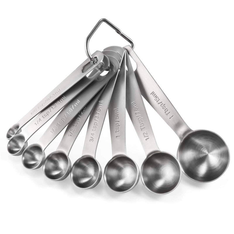 U-Taste Measuring Spoons: U-Taste 18/8 Stainless Steel Measuring Spoons Set of 8 Piece: 1/8 tsp, 1/4 tsp, 1/3 tsp, 1/2 tsp, 3/4 tsp, 1 tsp, 1/2 tbsp & 1 tbsp Dry and Liquid Ingredients - Image 1