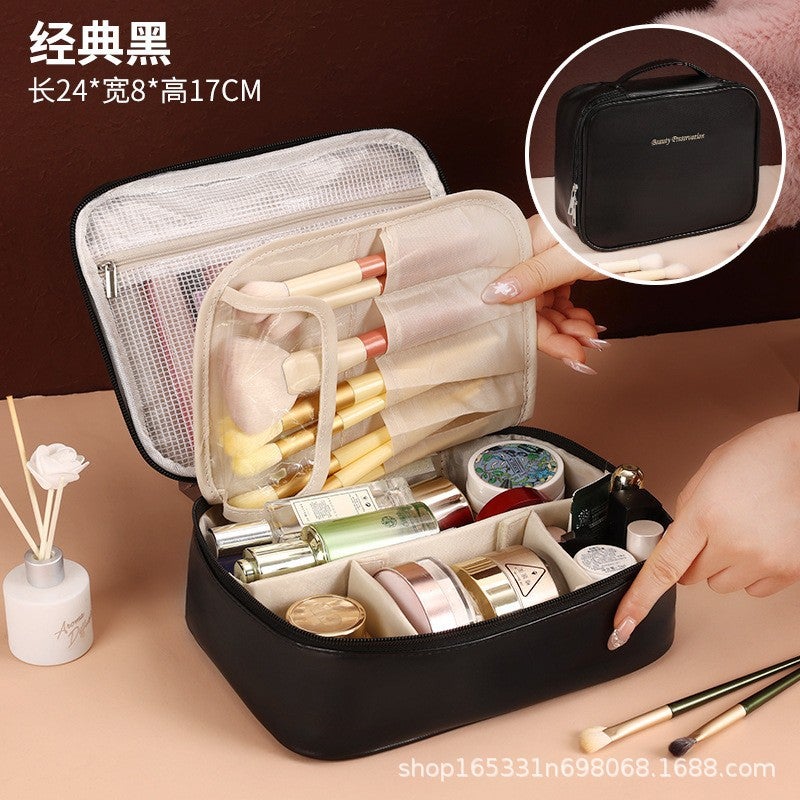 Cosmetic Bag for Women, Large Capacity, Portable, Cosmetics, Makeup Brush, Partitioned Storage, Waterproof Portable Travel Toiletry Bag Classic black