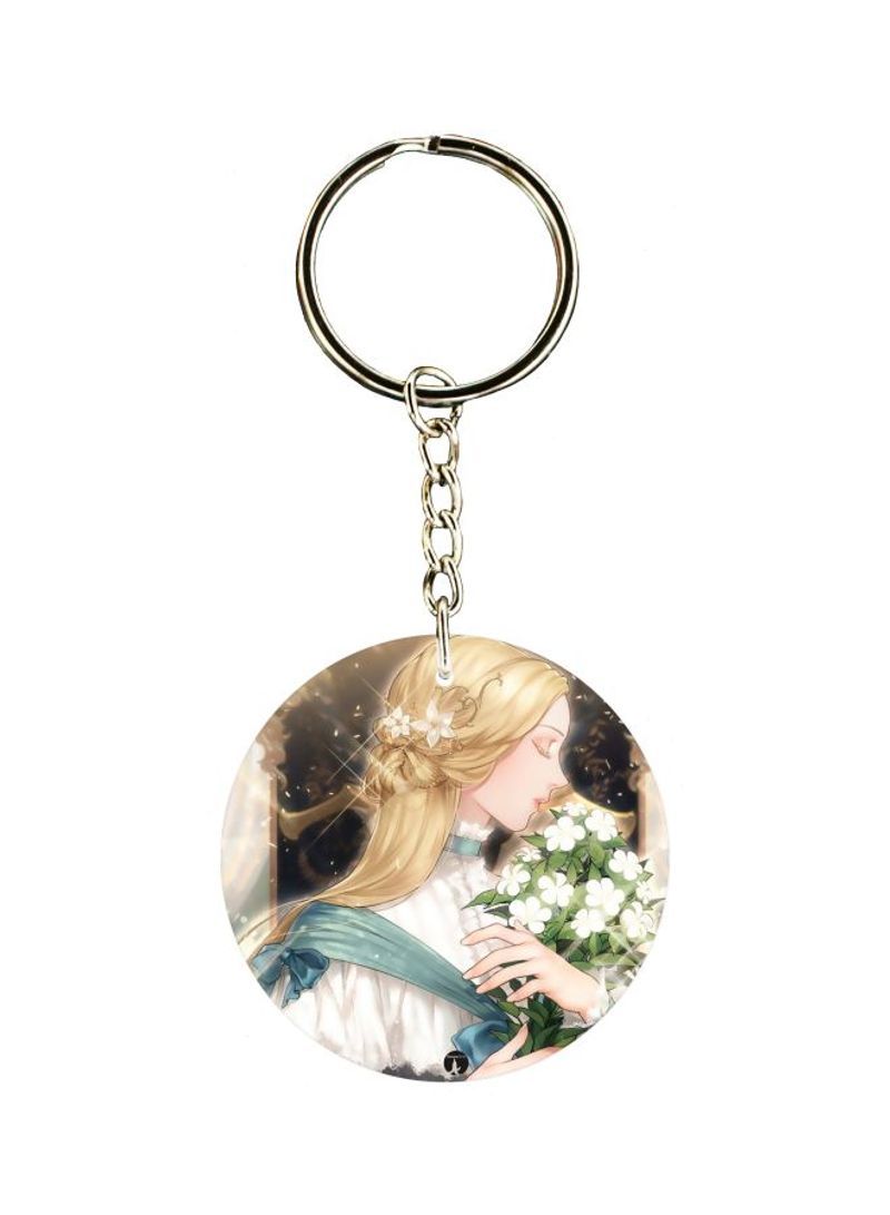 Girl With Flower Printed Keychain