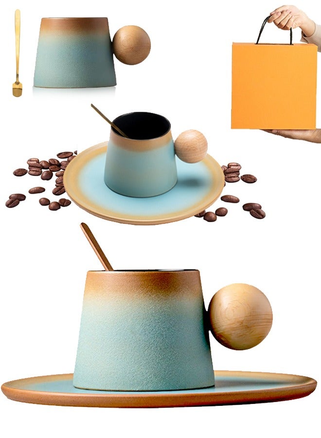 Sahramart Ceramic Coffee Cup and Saucer Gift Box Set，Planet gradient color design,Perfect for Espresso Tea or Coffee Lovers,Gift Boxed for Home,Office or Special Occasion,Blue  - Image 1