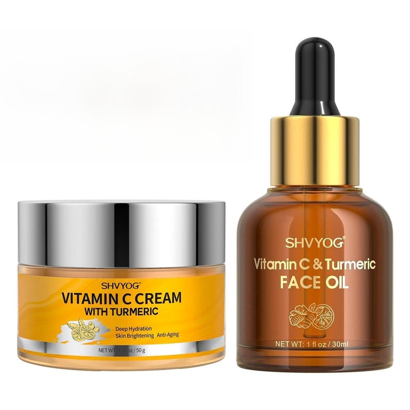 SHVYOG Turmeric Vitamin C Face Cream 1.76 Oz+Vitamin C Turmeric Face Oil 1 Fl Oz - Image 1