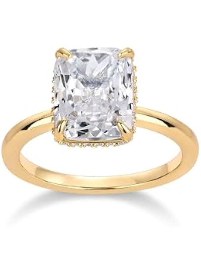 PAVOI 14K Gold Plated 3.5CT Square Radiant Cubic Zirconia Engagement and Promise Ring for Women - Hidden Halo Ring - Image 1