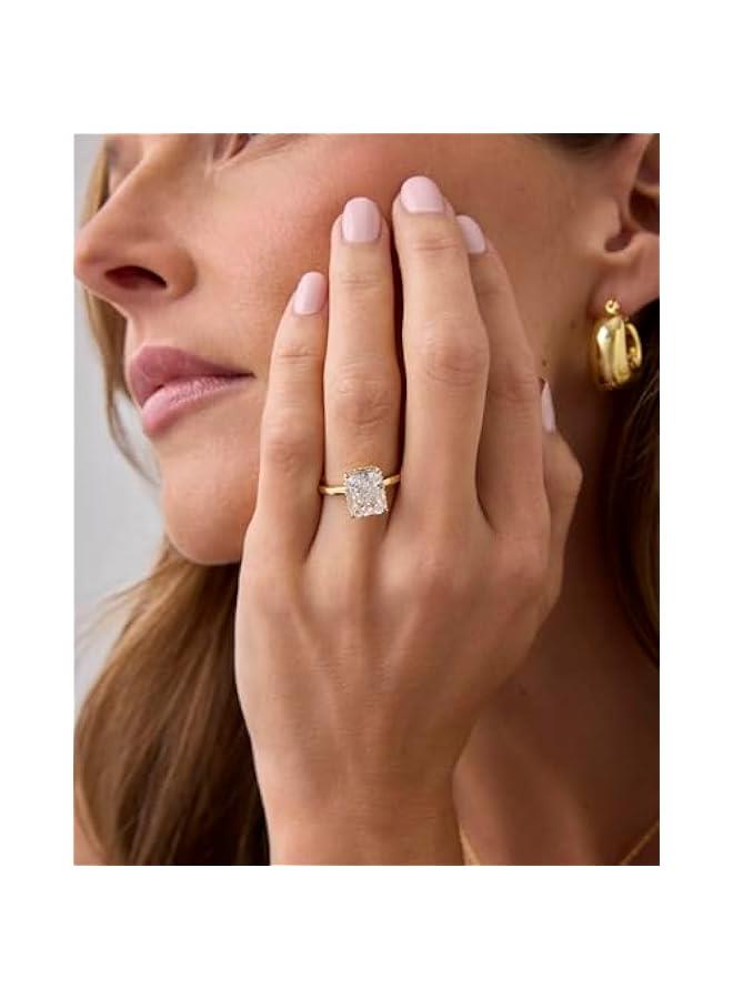 PAVOI 14K Gold Plated 3.5CT Square Radiant Cubic Zirconia Engagement and Promise Ring for Women - Hidden Halo Ring - Image 2