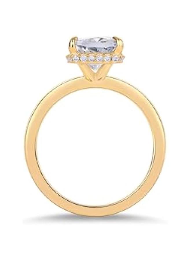 PAVOI 14K Gold Plated 3.5CT Square Radiant Cubic Zirconia Engagement and Promise Ring for Women - Hidden Halo Ring - Image 3