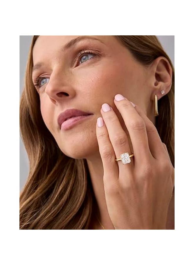 PAVOI 14K Gold Plated 3.5CT Square Radiant Cubic Zirconia Engagement and Promise Ring for Women - Hidden Halo Ring - Image 4