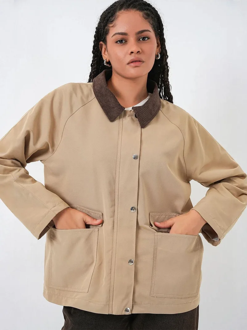 BIG DART BDART Gabardine Jacket with Button Closure and Pockets