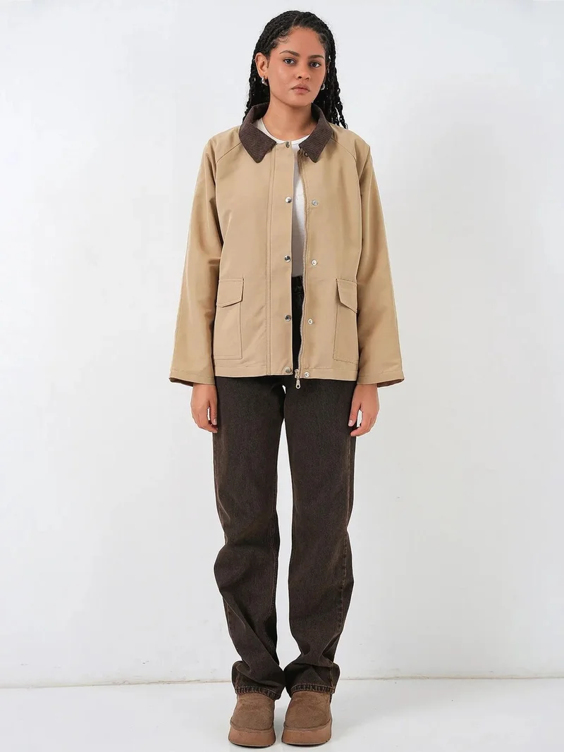 BIG DART BDART Gabardine Jacket with Button Closure and Pockets