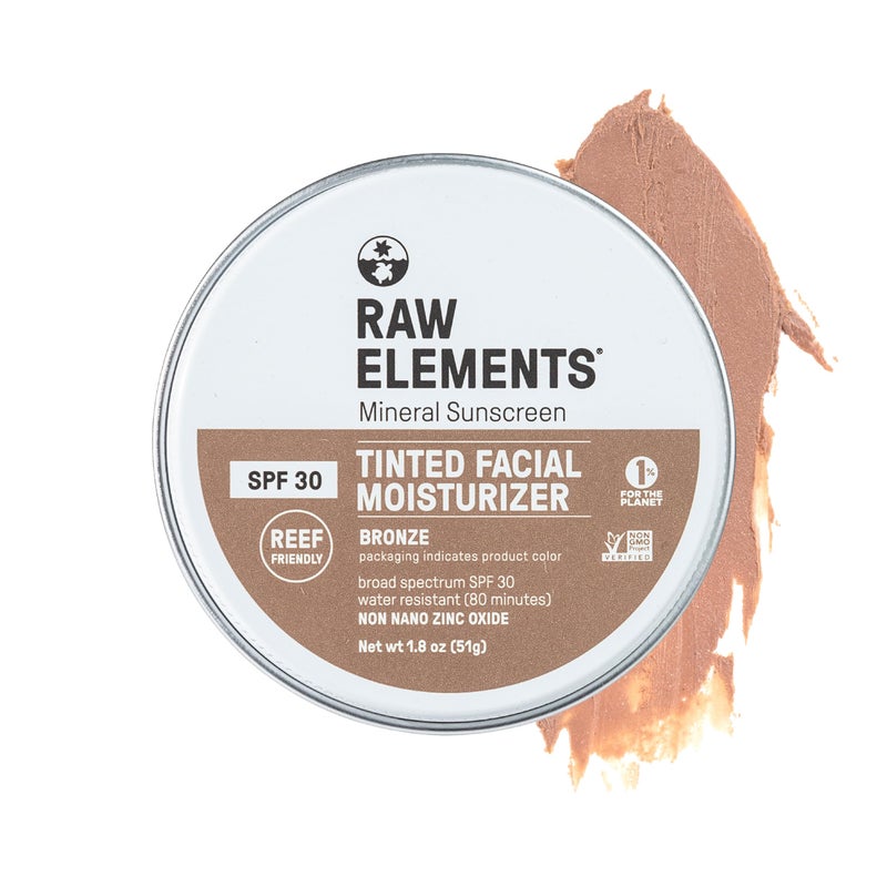 raw elements Raw Element Ultra-Moisturizing Tinted Face Cream, Non Toxic Mineral Face Sunscreen, Daily Tinted Moisturizer, Non-Nano Zinc Oxide, Reef Friendly, All Ages, SPF 30, 1.8 oz, Bronze, Pack of 1 - Image 1