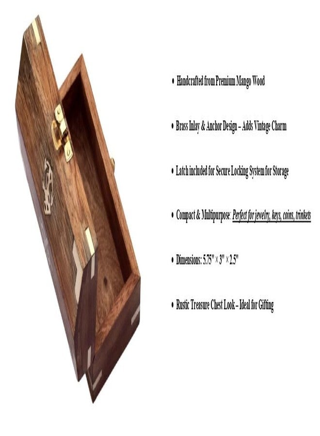 Timber Revival Co Handmade Mango Wood Jewelry Box for Women with Brass Latch – 5.75 × 3 × 2.5 in | Decorative Treasure Chest, Keepsake Birthday & Aniversary Gift - Image 3