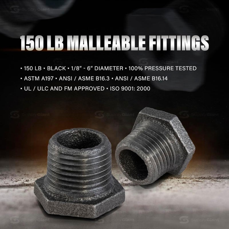 Supply Giant CNCV0564 3/4" x 3/8" Black Malleable Iron Bushing Fitting with Hexagonal Head - Image 2