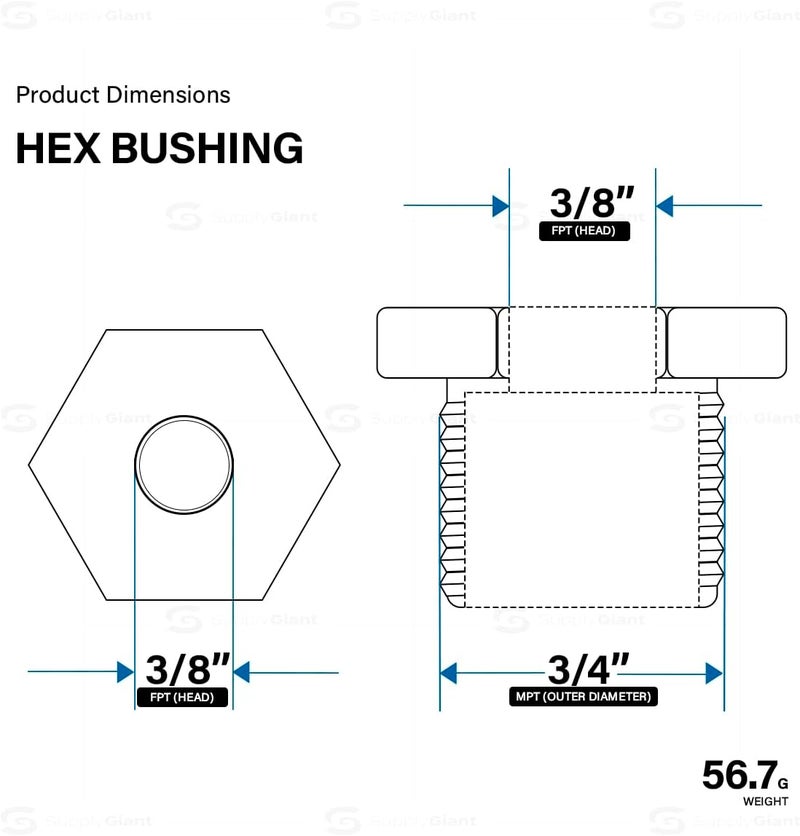 Supply Giant CNCV0564 3/4" x 3/8" Black Malleable Iron Bushing Fitting with Hexagonal Head - Image 3
