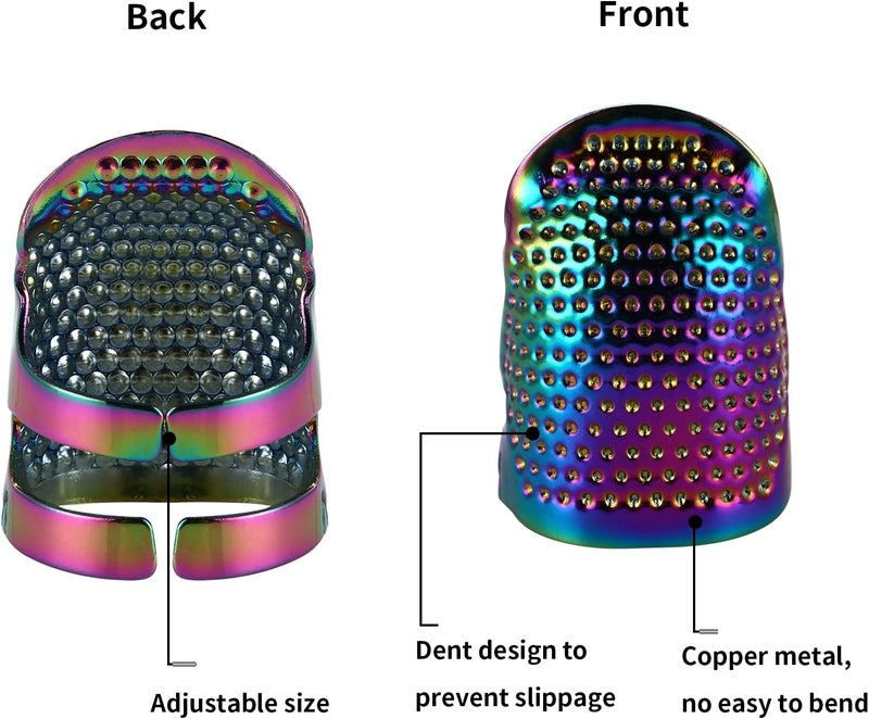 كلاراكو أربع قطع من كشتبانات الخياطة، كشتبان خياطة معدني نحاسي، واقي أصابع قابل للتعديل، حلقة حماية لأطراف الأصابع، أدوات خياطة يدوية، ملحقات خياطة وتطريز. - Image 3