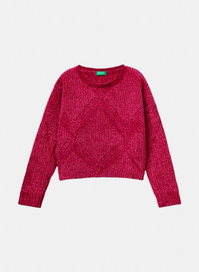 Girls Boxy Fit Chenille Sweater