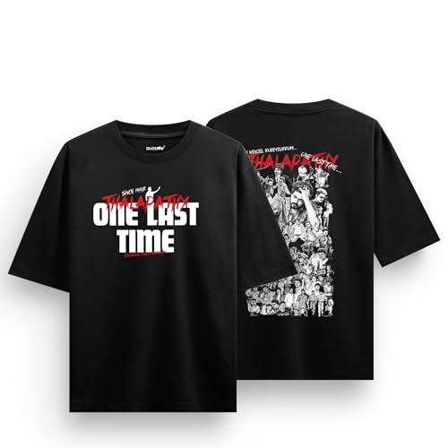 DUDEME One Last Time Printed Vijay Tshirt | Inspired by Jana Nayagan Vijay T Shirt for Men & Women | Black & White Half Sleeve T-Shirt - Image 1