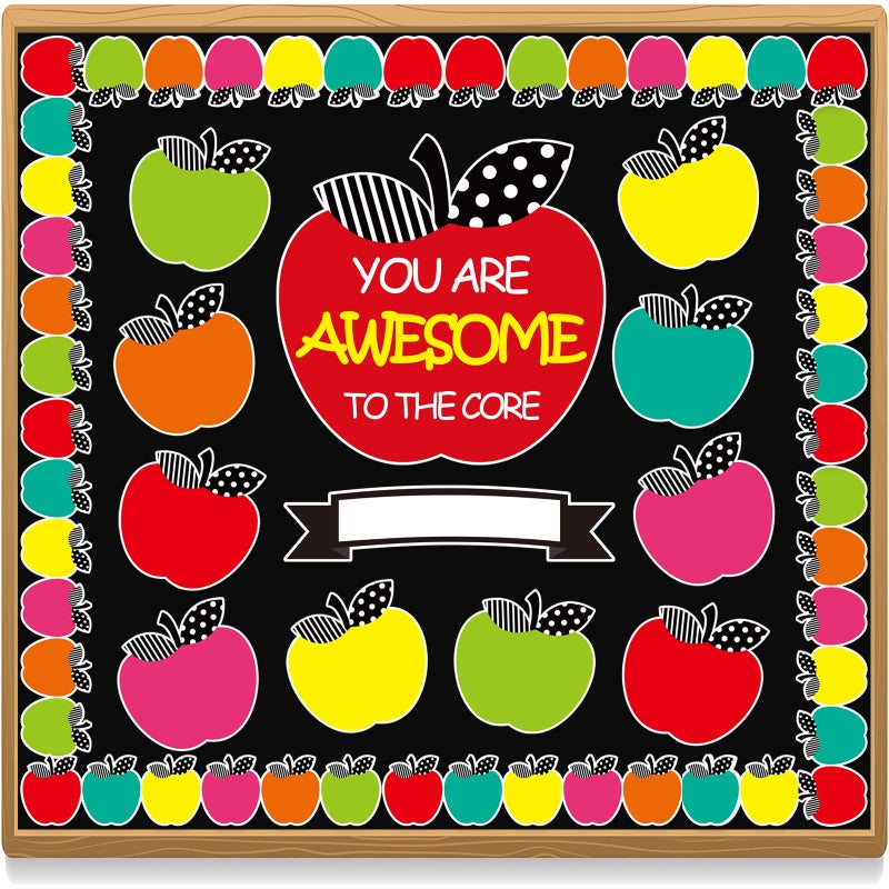48 Pcs Simply Boho Bulletin Board Decoration Set Stylish Apple Bulletin Board Decor Cute Apple Border Trim Cutouts for School Classroom Home Teacher Supplies Stylish Apple