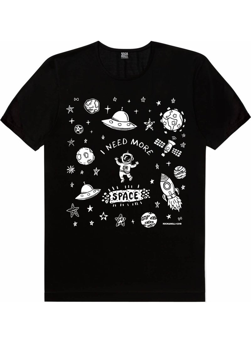 Rock&Roll Astronaut in Space Black Short Sleeve T-Shirt  - Image 1