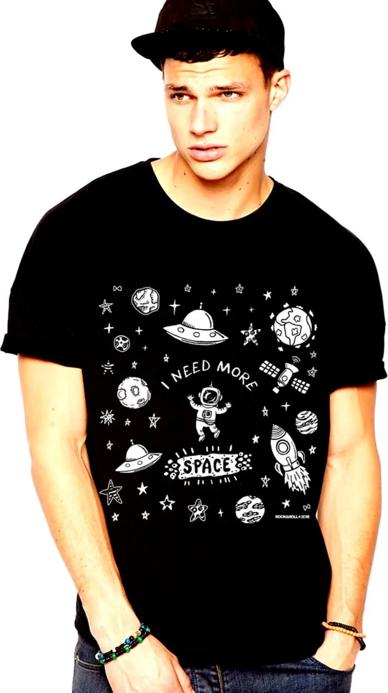 روك اند رول Astronaut in Space Black Short Sleeve T-Shirt