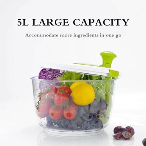 DAYANIDHI Multifunctional Salad Spinner Vegetable and Fruit Dryer | 5L Spin Basket Drainer to Remove Excess Water | Chopping Dressing Salad Food-Grade Silicone Plastic with Transparent Body (1Piece) - Image 5