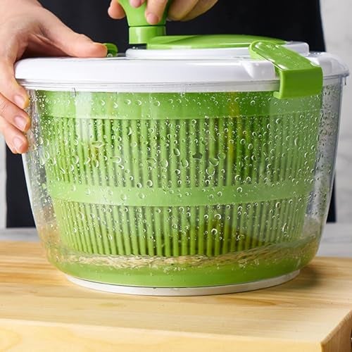 DAYANIDHI Multifunctional Salad Spinner Vegetable and Fruit Dryer | 5L Spin Basket Drainer to Remove Excess Water | Chopping Dressing Salad Food-Grade Silicone Plastic with Transparent Body (1Piece) - Image 2