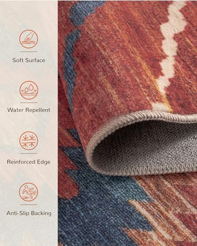 BESTSWEETIE Area Rug 5x7 Rug Machine Washable Non-Slip Low Pile Print Pattern Western Rug for Living Room Bedroom Entryway Tribal Series -Red/Orange - Image 3