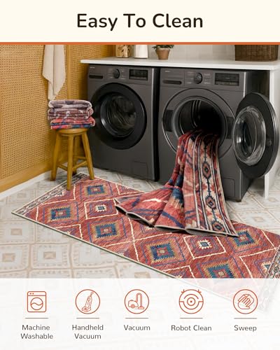 BESTSWEETIE Area Rug 5x7 Rug Machine Washable Non-Slip Low Pile Print Pattern Western Rug for Living Room Bedroom Entryway Tribal Series -Red/Orange - Image 4