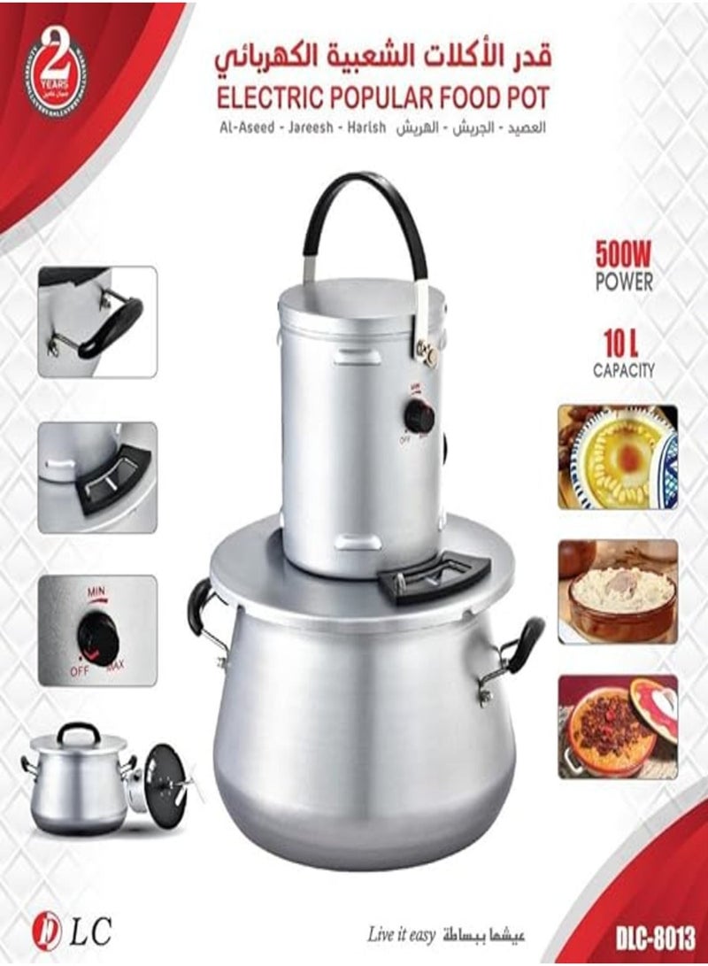D L C Cooking Pot for Hareesa – Electric Traditional Food Cooker for Aseed, Jareesh & Harees – 500W Non-Stick Pot with Stainless Steel Mixer and Transparent Lid - Image 1