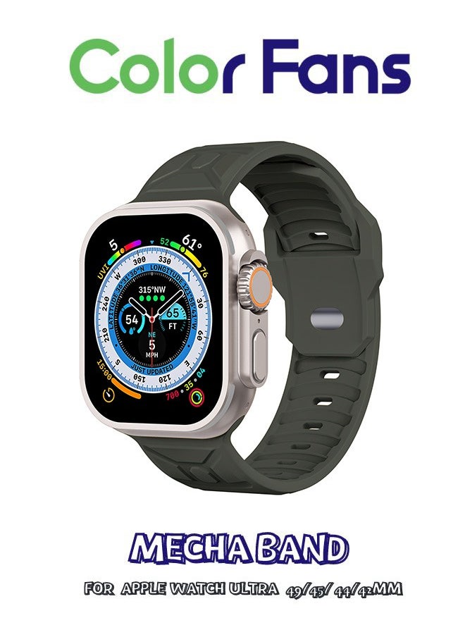 Color Fans - Apple Watch Ultra Mecha Band 49mm 45mm 44mm 42mm for Men Women, Soft Silicone Sport Band Replacement Strap for Apple Watch Ultra iWatch Series 8 7 SE 6 5 4 3 2 1 - forest green - Image 1
