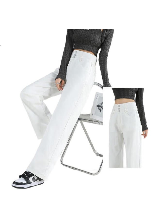 Pierre Cardin Women'S Summer Slim High Waist Dragging Straight Wide Leg Pants Trendy Pants White M - Image 1