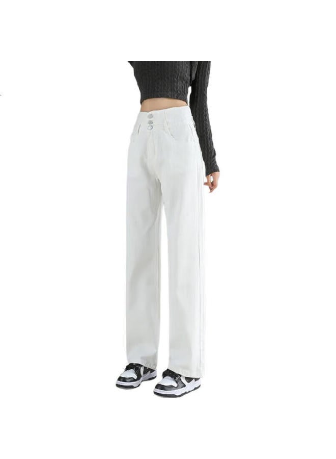 Pierre Cardin Women'S Summer Slim High Waist Dragging Straight Wide Leg Pants Trendy Pants White M - Image 2
