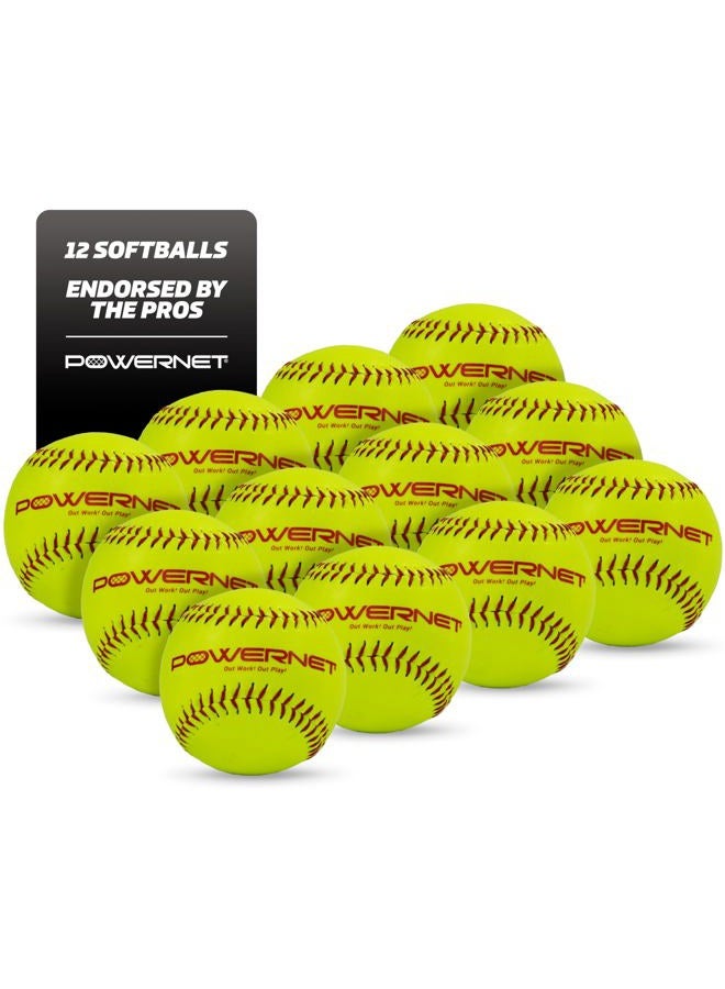 PowerNet Practice Softballs | 12 PK Recreation Grade 12" Balls | Perfect for Softball Soft Toss, Batting, Fielding, Hitting, Pitching, Practice or Training - Image 1