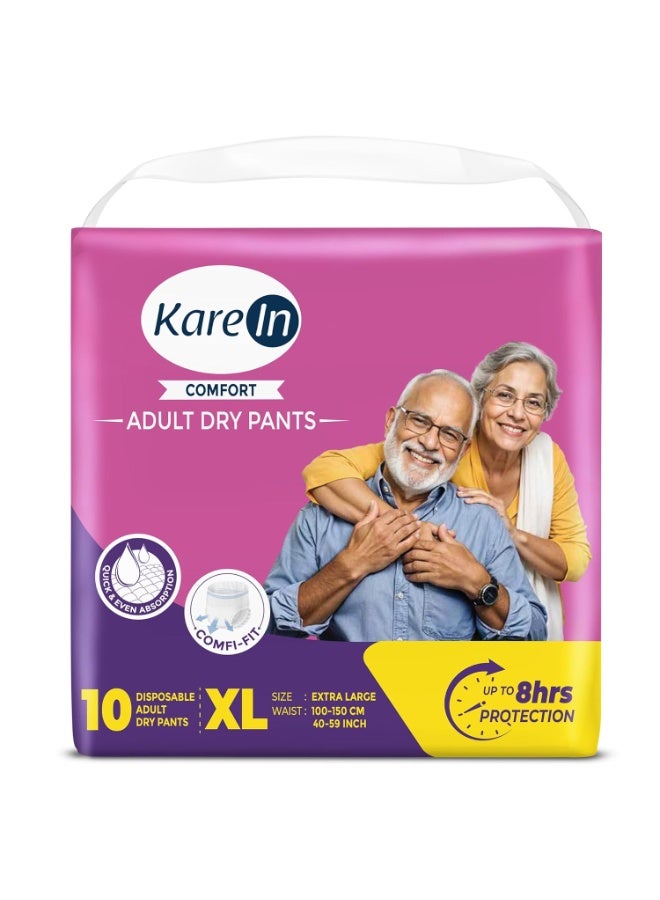 Karein Comfort Adult Diaper Pant XL Size, Extra Large, Waist (100-150 cm 40"-59"), 10 Unit, Long Protection Hour, Unisex, Quick & Even Absorption, Leakproof, Odour Control, Wetness Indicator - Image 1