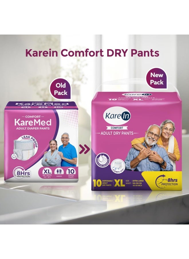 Karein Comfort Adult Diaper Pant XL Size, Extra Large, Waist (100-150 cm 40"-59"), 10 Unit, Long Protection Hour, Unisex, Quick & Even Absorption, Leakproof, Odour Control, Wetness Indicator - Image 2