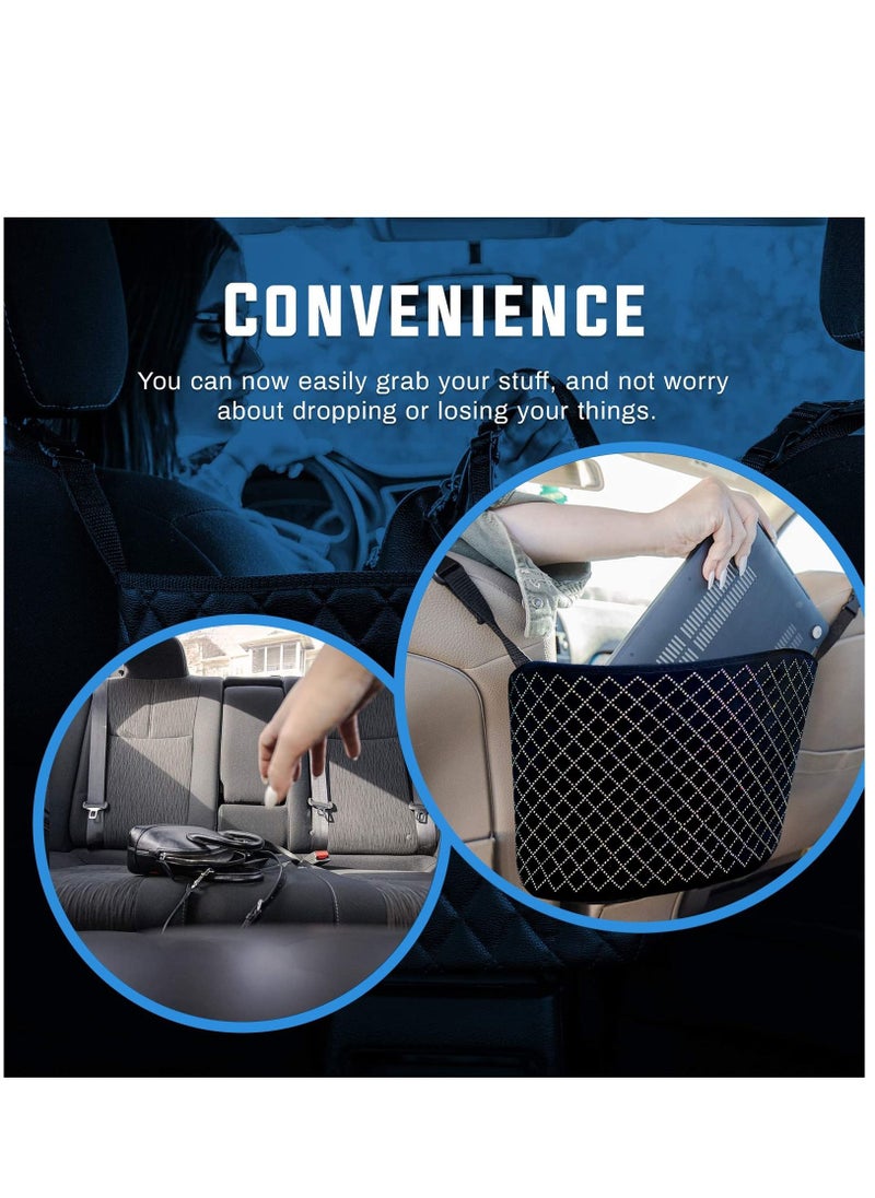 Y&D - Car Handbag Purse Holder for Cars Front Seat, Seat Storage Mesh Net Bag Pocket Between Seats, Organizer Bags Automotive Accessory Women, Velvet Fabric, Colorful Hot Rhinestones - Image 1