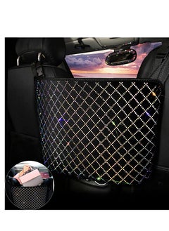 Car Handbag Purse Holder for Cars Front Seat, Seat Storage Mesh Net Bag Pocket Between Seats, Organizer Bags Automotive Accessory Women, Velvet Fabric, Colorful Hot Rhinestones