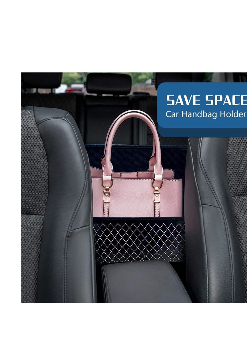 Y&D - Car Handbag Purse Holder for Cars Front Seat, Seat Storage Mesh Net Bag Pocket Between Seats, Organizer Bags Automotive Accessory Women, Velvet Fabric, Colorful Hot Rhinestones - Image 1