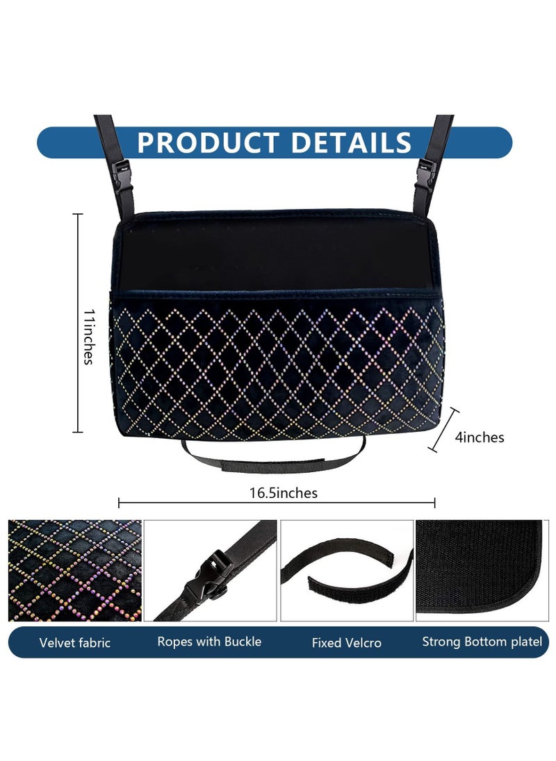 Y&D - Car Handbag Purse Holder for Cars Front Seat, Seat Storage Mesh Net Bag Pocket Between Seats, Organizer Bags Automotive Accessory Women, Velvet Fabric, Colorful Hot Rhinestones - Image 1
