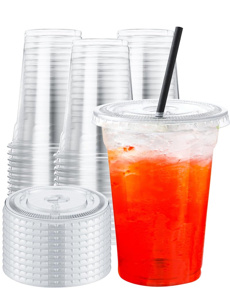 NEEBAKE 150 Sets 9 oz Disposable Plastic Cups With Lids  Clear Drinking Cups Plastic Cups for Ice Coffee Smoothie Cold Drinks