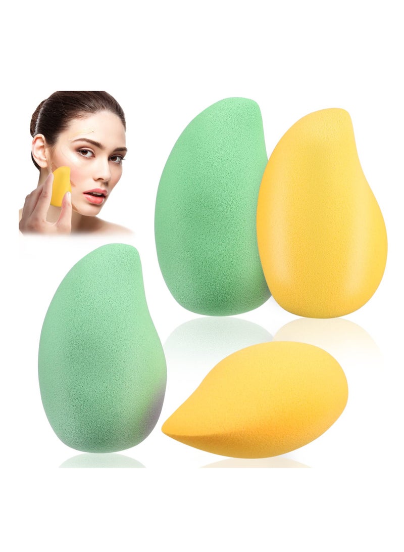 Excefore Makeup Sponges, 4 Pcs Powder Puffs, Soft Face Makeup Puff for Loose Powder Mineral Powder Body Powder, Mango Shape Velour Cosmetic Makeup Sponge for Contouring, Beauty Tools (Yellow + Green) - Image 1
