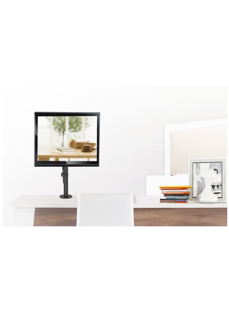 Skill Tech Skilltech SH C01 Single-Monitor Articulating Arm | Heavy-Duty Steel Desk Mount | Fits 13"–32" Screens | Clamp & Grommet Installation | 8kg Capacity | 90° Swivel, 45° Tilt, 180° Rotation | VESA 75x75 & 100x100 | Matte Black - Image 2